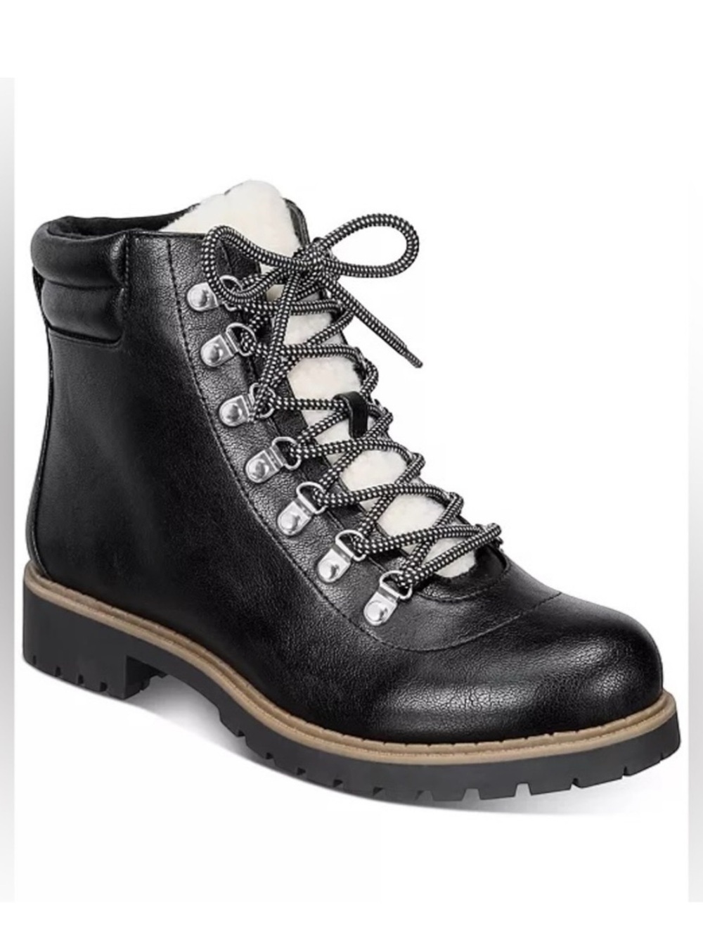 NWT Style & Co Black lace up & side zip ankle bootswith lug sole Womens Sz 5